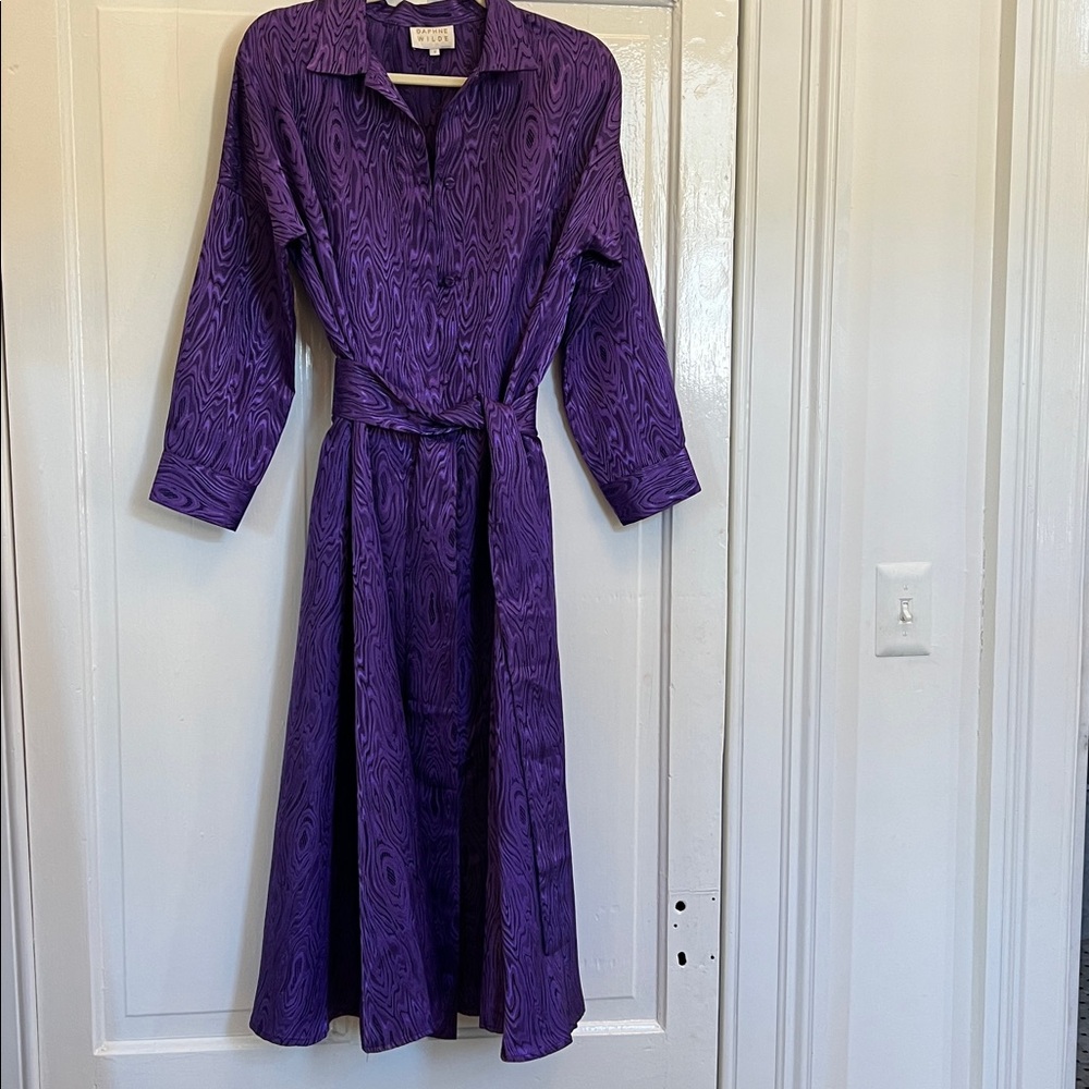 Daphne Wilde Violet Moire Silk Shirt Dress